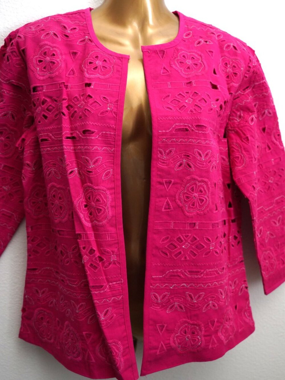 Chico's Pink W/Silver Stitching Eyelet Jacket size 0 NWT